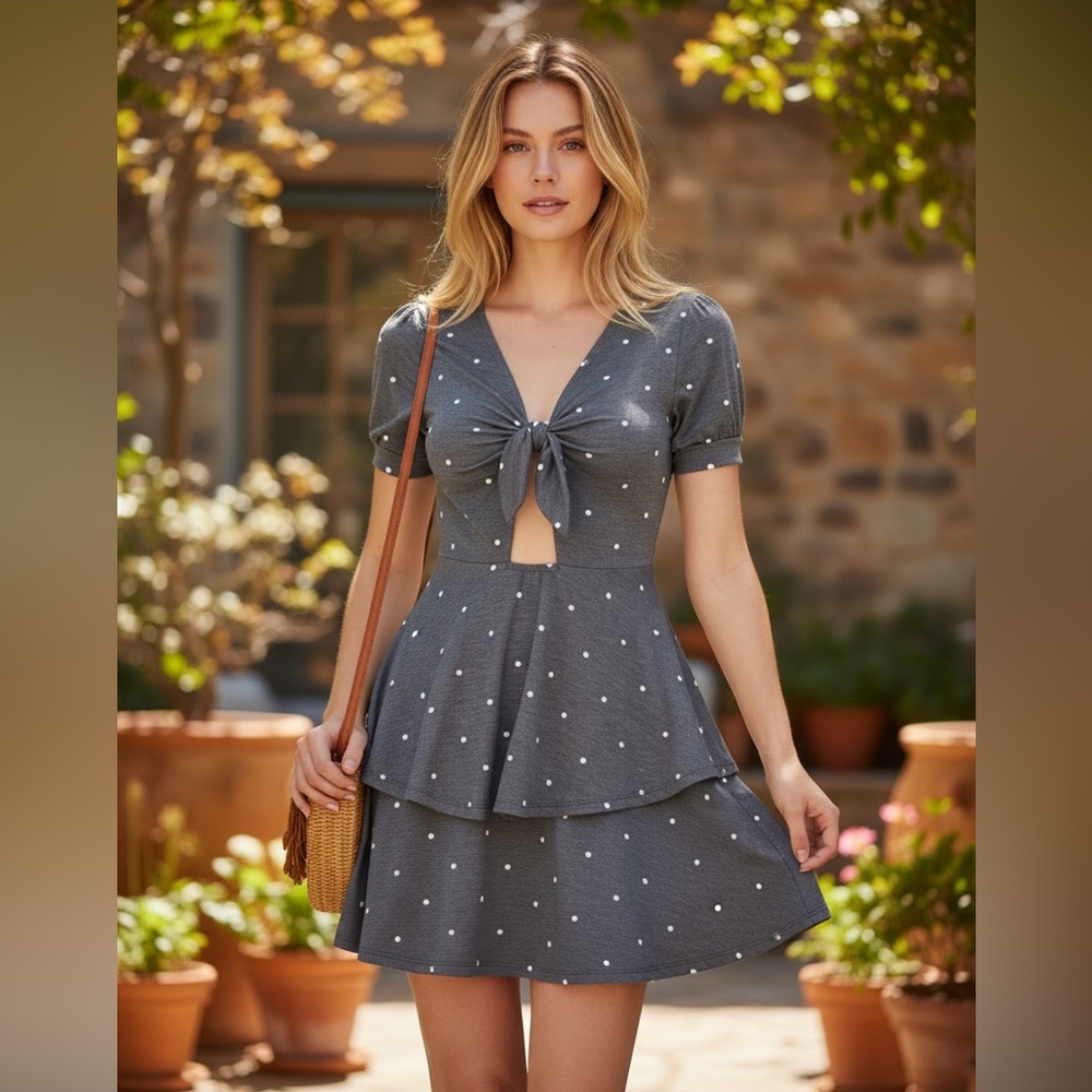 NWT•XL•CREME DE LA CREME ALL AMERICAN FUN POLKA DOT TIERED DRESS